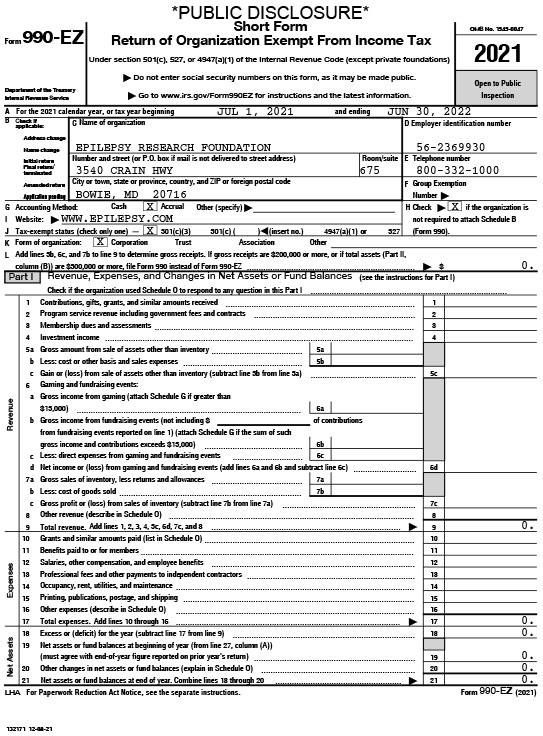FY 2023 ERF Form 990 EZ Public Disclosure