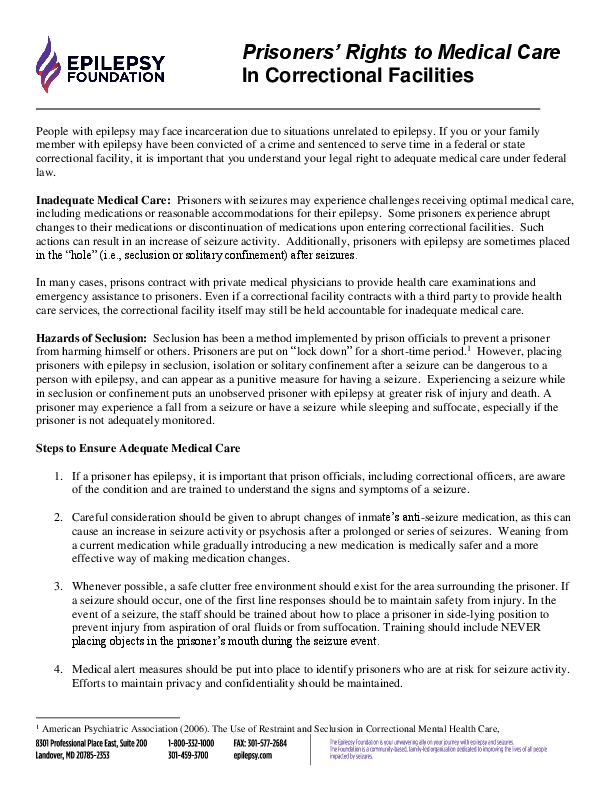 Inmates Rights to Medical Care