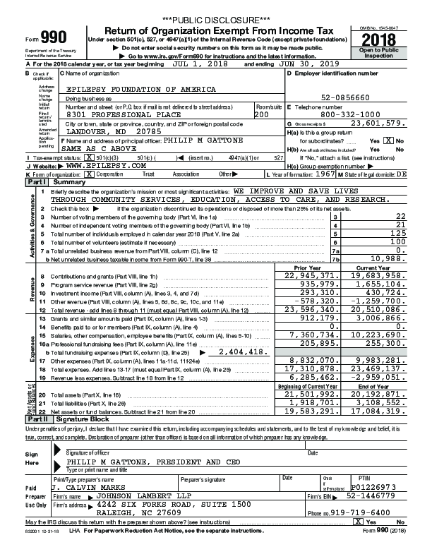FY 2019 EFA Form 990 Public Disclosure