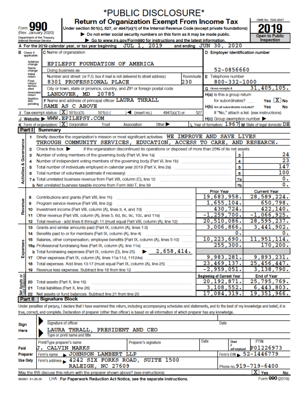 FY 2020 EFA Form 990 Public Disclosure